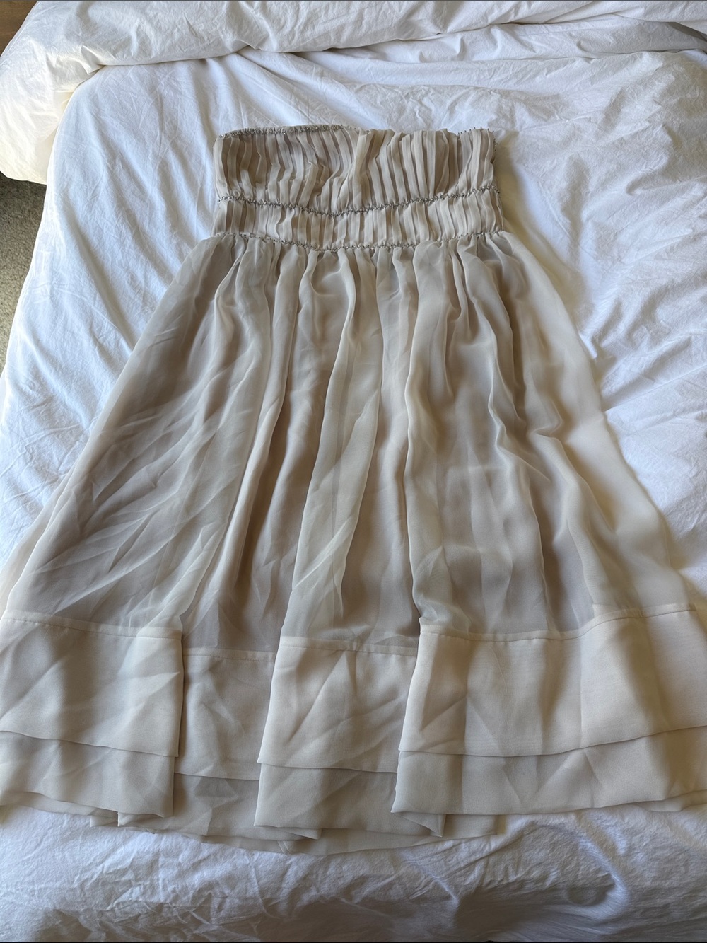 H&M Conscience Collection Strapless Dress with beaded bodice, cream,size 12, NWT